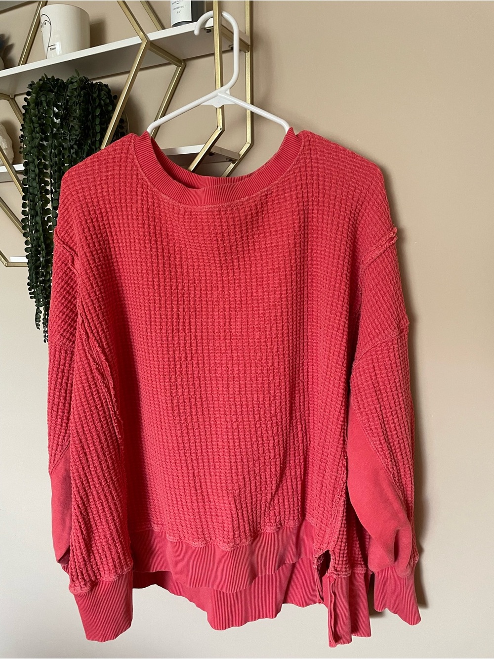 American Eagle Outfitters Coral Waffle Knit Pullover Top